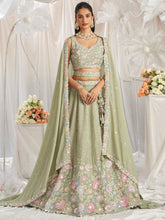 Pistachio green chiffon sequinned Lehenga