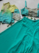 Sea green chinon palazzo bandhani print with short jacket