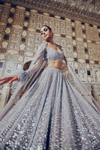 Grey shimmer silk partywear lehenga