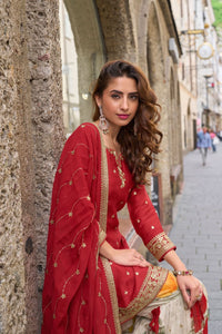Chinon silk with red floral bliss palazzo set