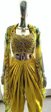 Yellow green floral dhoti style readymade