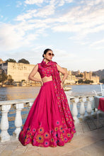 Tussar silk pink floral Lehenga