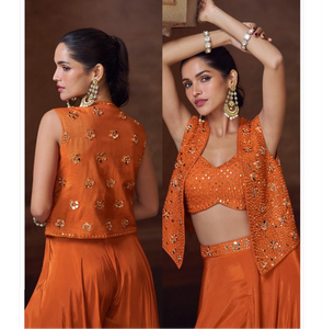 Burnt orange palazzo set with short mirror jacket