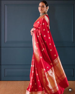 Sonakshi inspired red soft silk saree