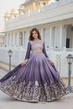 Lavender shaded chinon embroidered  readymade Lehenga