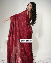 Red sequinned saree