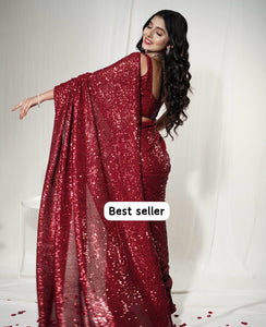 Red sequinned saree