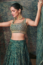 Green Organza silk readymade Lehenga (elbow length sleeves attached)
