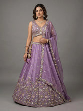 Lavender floral tissue embroidered lehenga