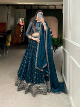 Blue georgette sequins and threadwork lehenga