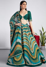 Organza striped trendy Lehenga in green