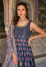 Dola silk Ajrakh print gown in navy blue