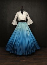 Indo western plain shaded blue readymade Lehenga