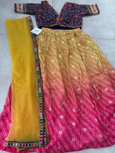 Pink and yellow shaded silk bandhani print Lehenga