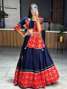 Blue cotton plain gota patti Lehenga - readymade