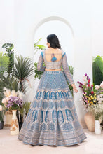 Deep sky blue net Lehenga
