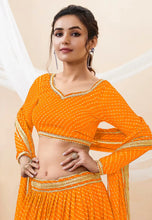 Yellow leheriya Georgette Lehenga