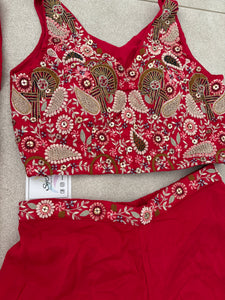 Red palazzo suit (petite)