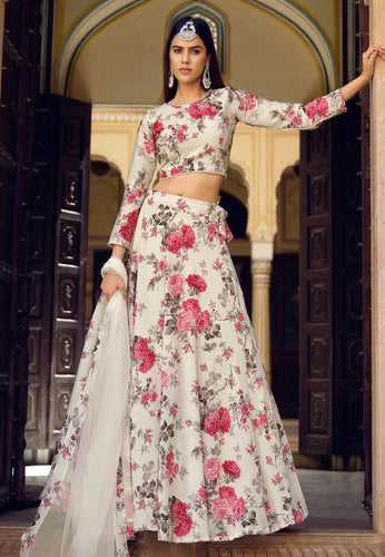 Cream floral silk Lehenga (skirt stitched)