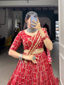 Red pure rayon gota Patti Lehenga readymade