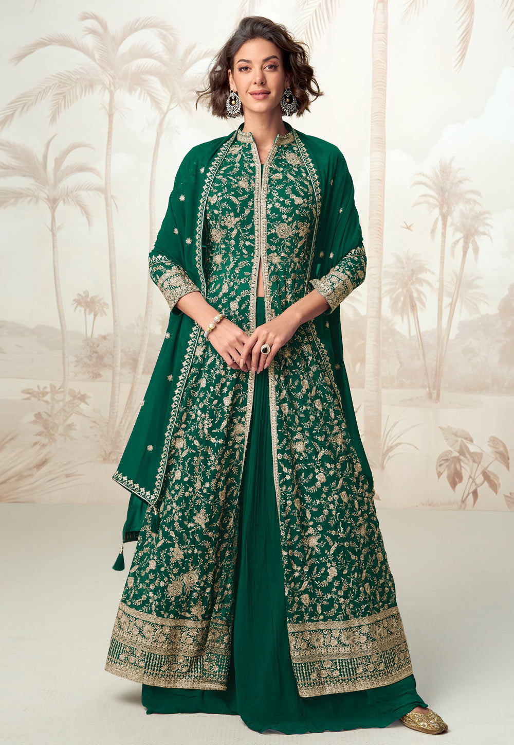 Elegant green Indo western lehenga