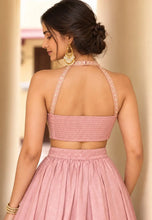 Baby pink soft silk embroidered lehenga - readymade with pockets
