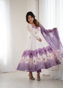 Violet soft organza silk anarkali