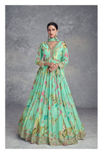 Ahana - Mint Green floral chinon mirror work anarkali
