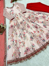 Off white and red toned florals readymade anarkali