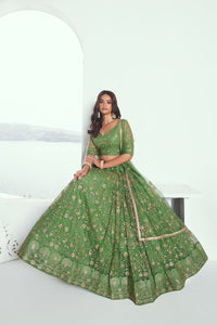 Pista green butterfly net Lehenga