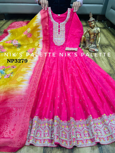 Pink modal Chanderi silk anarkali