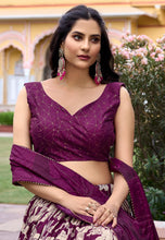 Tussar silk Lehenga in wine with white flowers