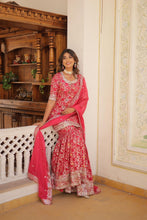 Viscose jacquard sequins gharara readymade set in Rani pink
