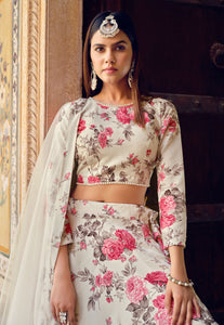 Cream floral silk Lehenga (skirt stitched)
