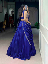 Royal blue Kashmiri silk lehenga (skirt stitched)