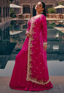 Hot pink readymade lehenga with jacket