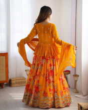 Yellow floral Lehenga with koti