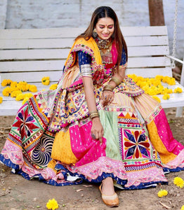 Rainbow cotton digital print with Mirror work chaniya choli (skirt stitched)