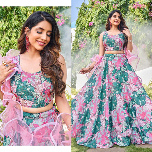 Boutique collection - green floral Lehenga with ruffle dupatta