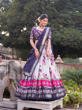 Tussar silk floral and patola print Lehenga in navy blue