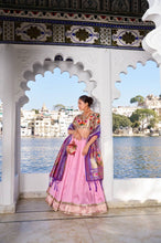 Jacquard silk Lehenga in pink (skirt stitched)