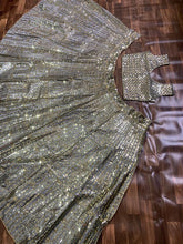 Exquisite grey gold satin partywear Lehenga