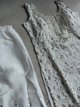 Pastel collection - white chine sequins mirror look embroidered sharara set
