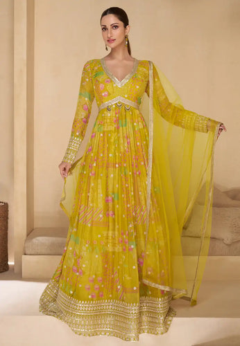 Janisha readymade - mustard georgette anarkali