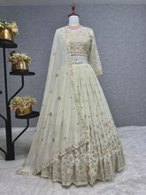 Sequins and bead work off white Lehenga