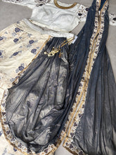 Off white and navy blue lehenga saree