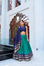 Chanderi silk elegant lehenga in firozi (skirt stitched)