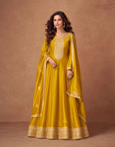 Plain silk yellow gown