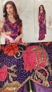 Purple beaded readymade saree