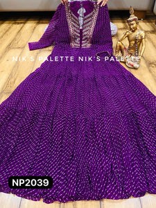 Niks collection - purple geogette crush bandhani anarkali with flair